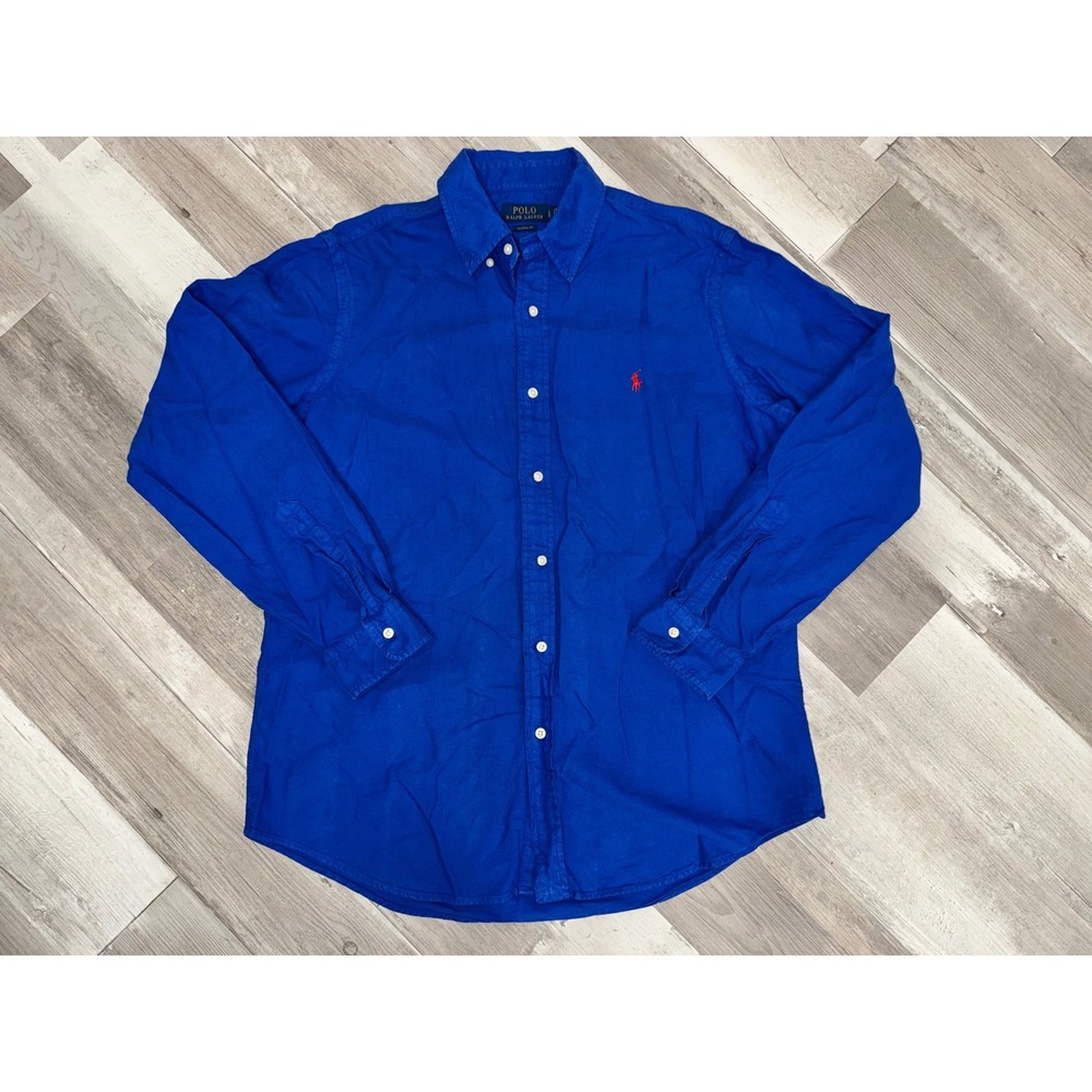 Polo Ralph Lauren Button Down Shirt Mens Blue Classic Fit Long Sleeve Large